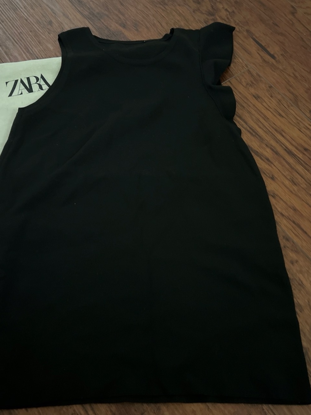 Zara Black Sleeveless Ruffle-Trim Knit Top